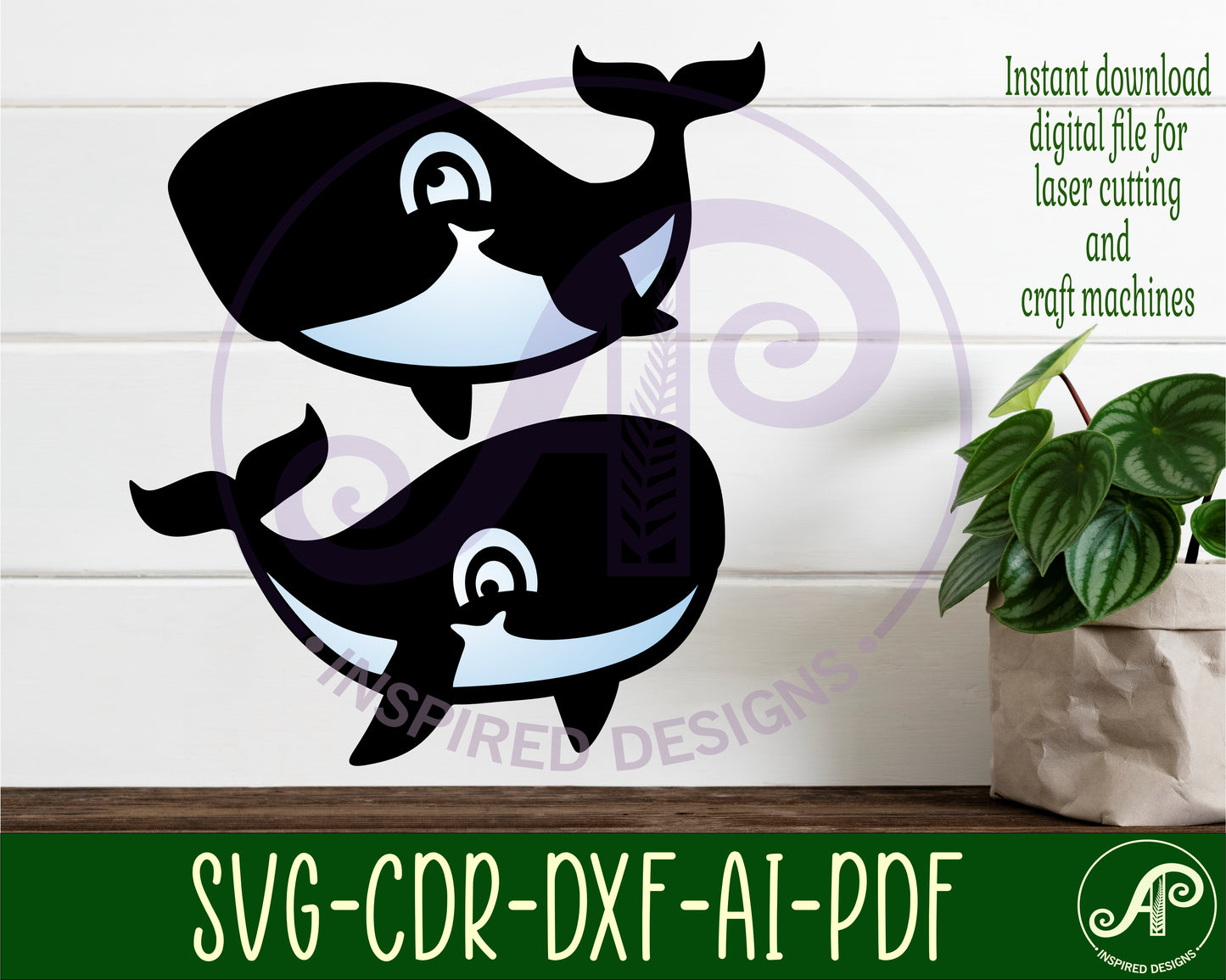 Whale designs,  two layer shapes