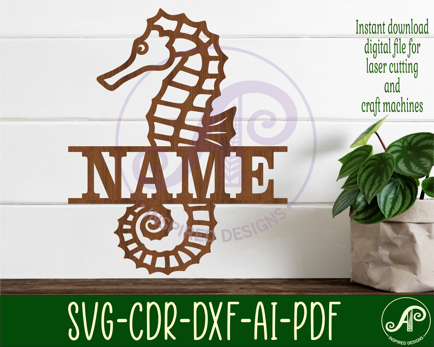 Seahorse name sign SVG / DXF / AI / PDF / CDR