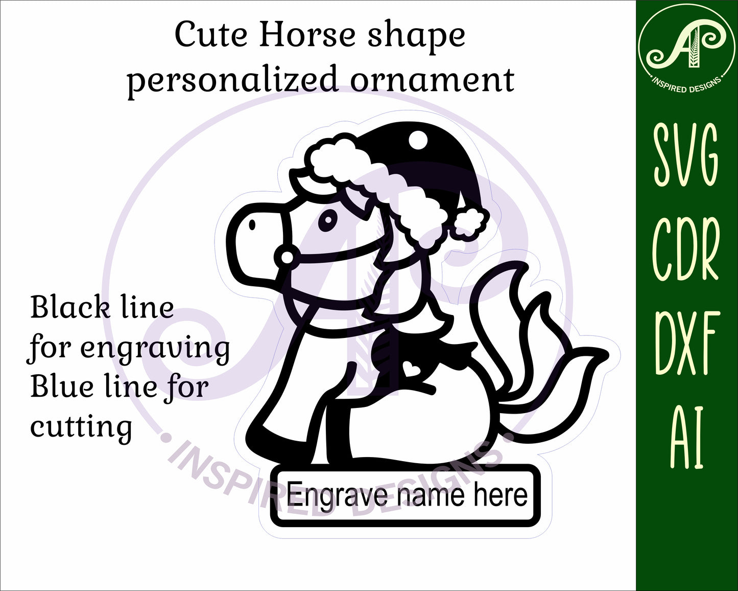 Cute Horse engraved ornament design SVG / DXF / AI