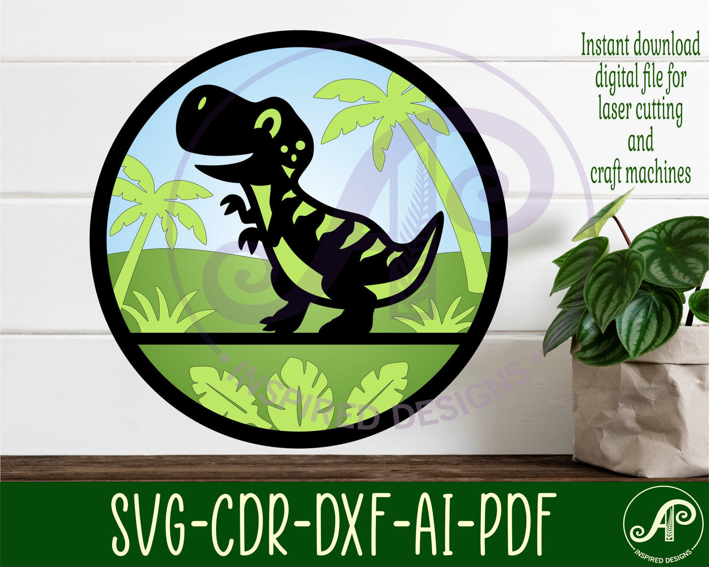 T Rex Dinosaur layered wall sign design SVG / DXF / AI / PDF / CDR