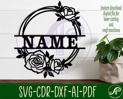 Rose wreath name wall sign. SVG / DXF / AI / PDF / CDR