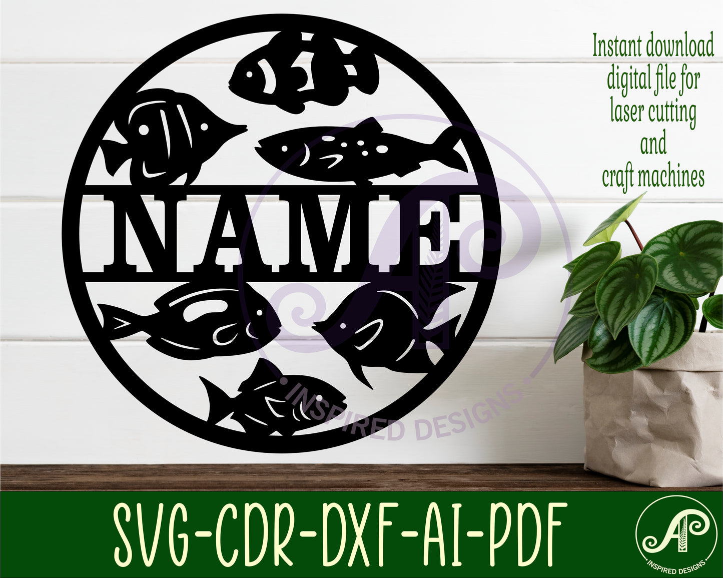 Fish name wall sign. SVG / DXF / AI / PDF / CDR