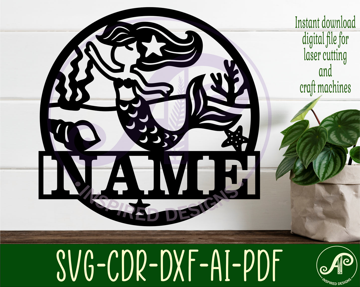 Mermaid name wall sign. SVG / DXF / AI / PDF / CDR