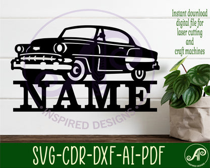 Classic car shape name sign design 2 SVG / DXF / AI / PDF / CDR