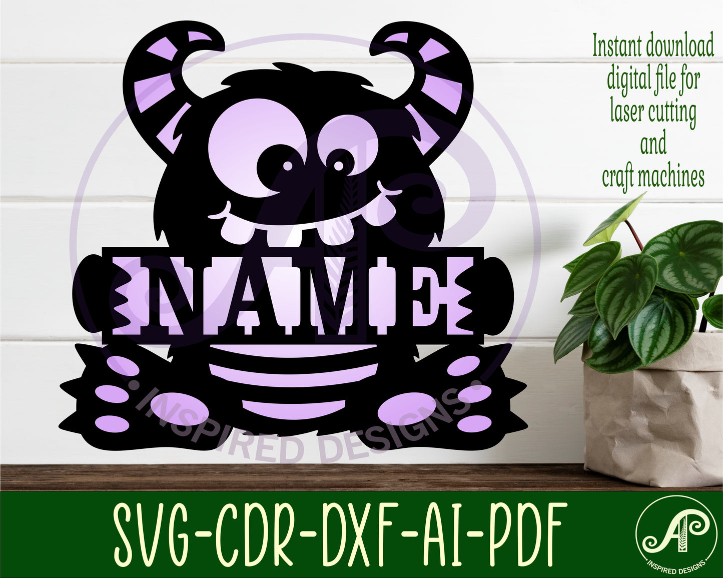 Cute monster shape name sign design 1 SVG / DXF / AI / PDF / CDR