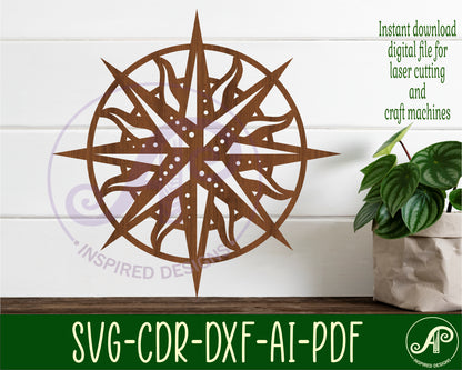 sun style compass wall sign design SVG / DXF / AI / PDF / CDR