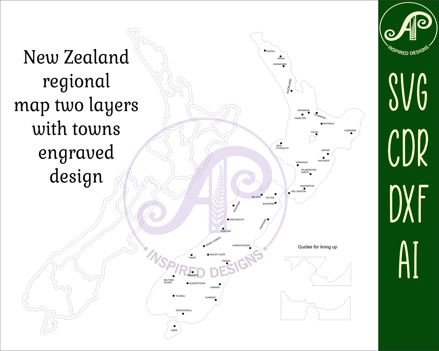 regions two layer NZ outline wall sign design SVG / DXF / AI / PDF / CDR