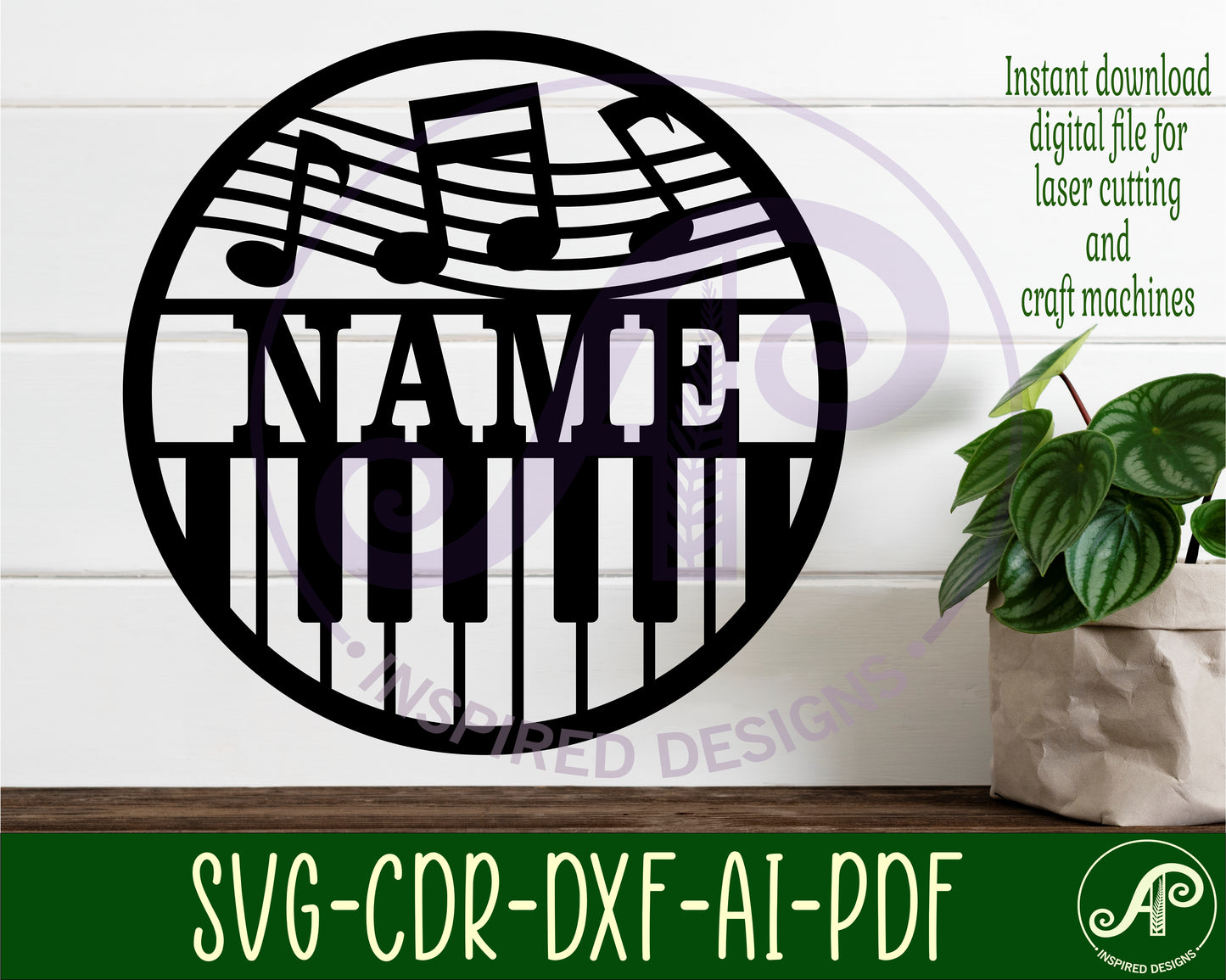 Music piano name wall sign. SVG / DXF / AI / PDF / CDR