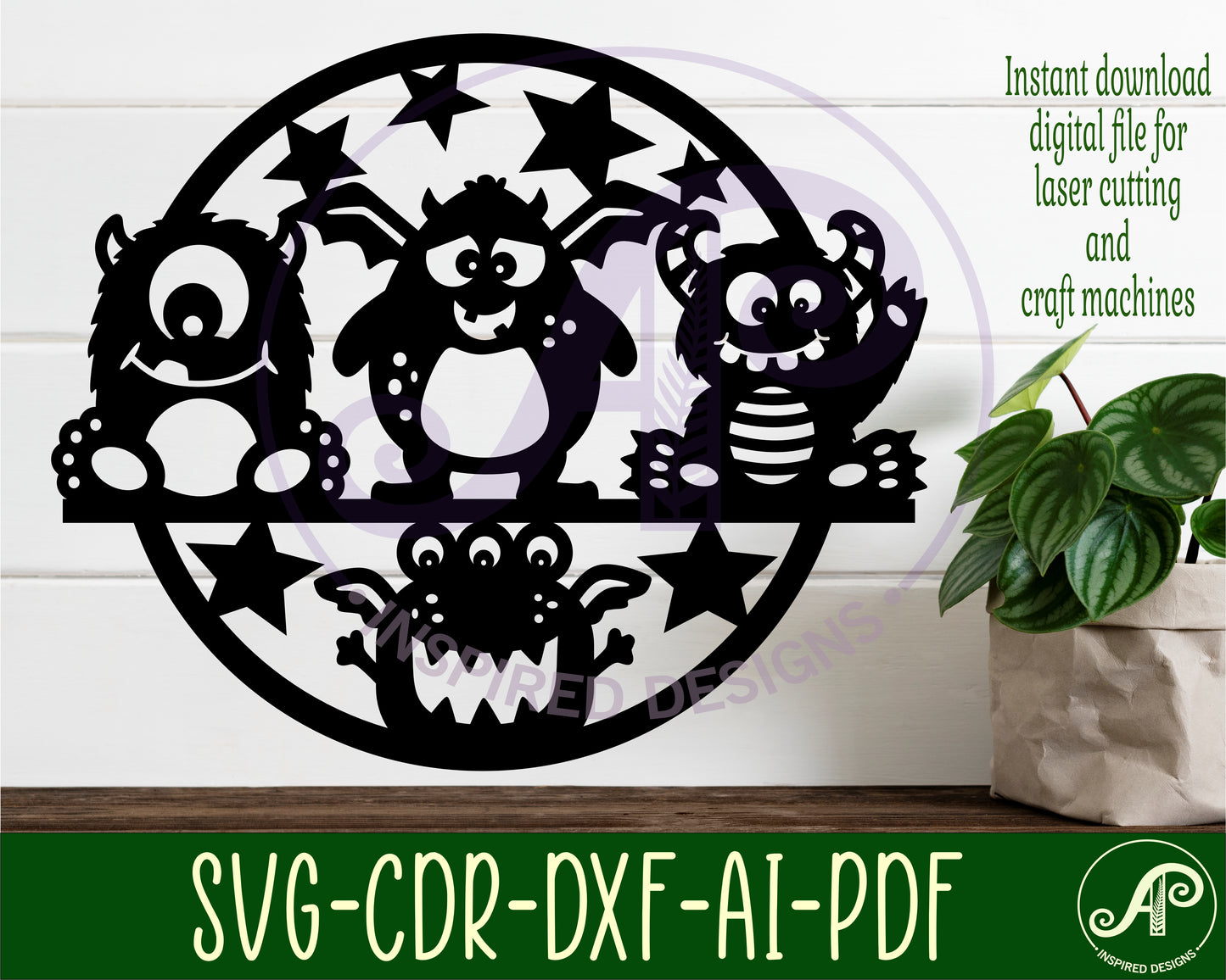 Cute monsters wall sign design SVG / DXF / AI / PDF / CDR