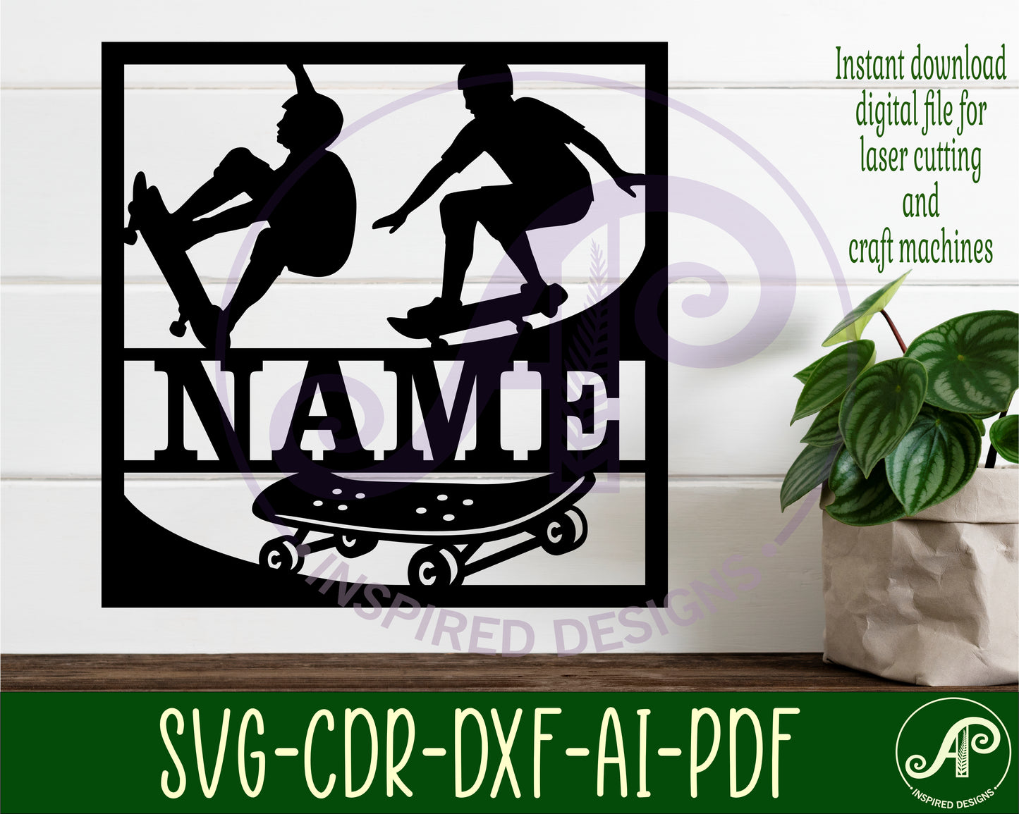 Skateboarder name wall sign. SVG / DXF / AI / PDF / CDR