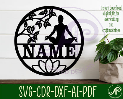 Yoga female  name wall sign. SVG / DXF / AI / PDF / CDR