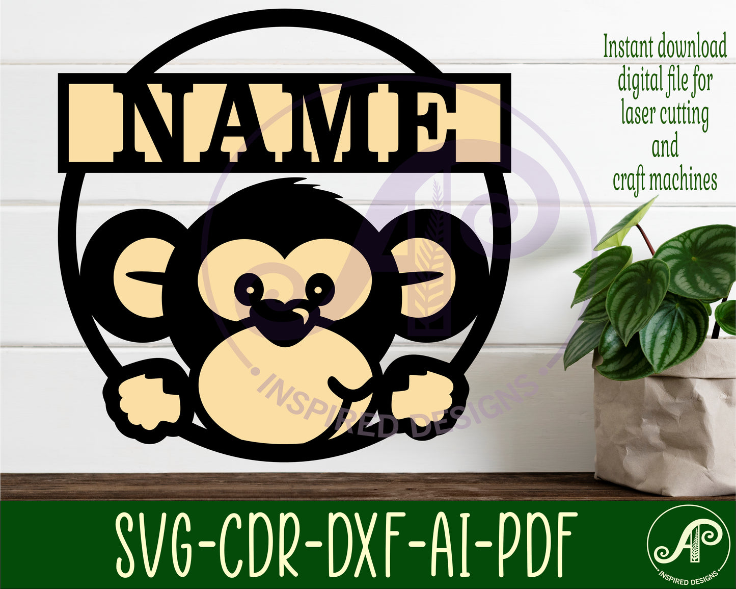 Monkey single name wall sign. SVG / DXF / AI / PDF / CDR