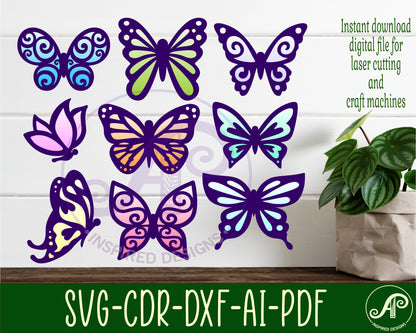 Butterflies designs, 9 silhouette shapes