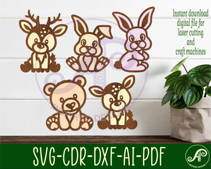 Woodland animals set 1 designs, 5 two layer shapes