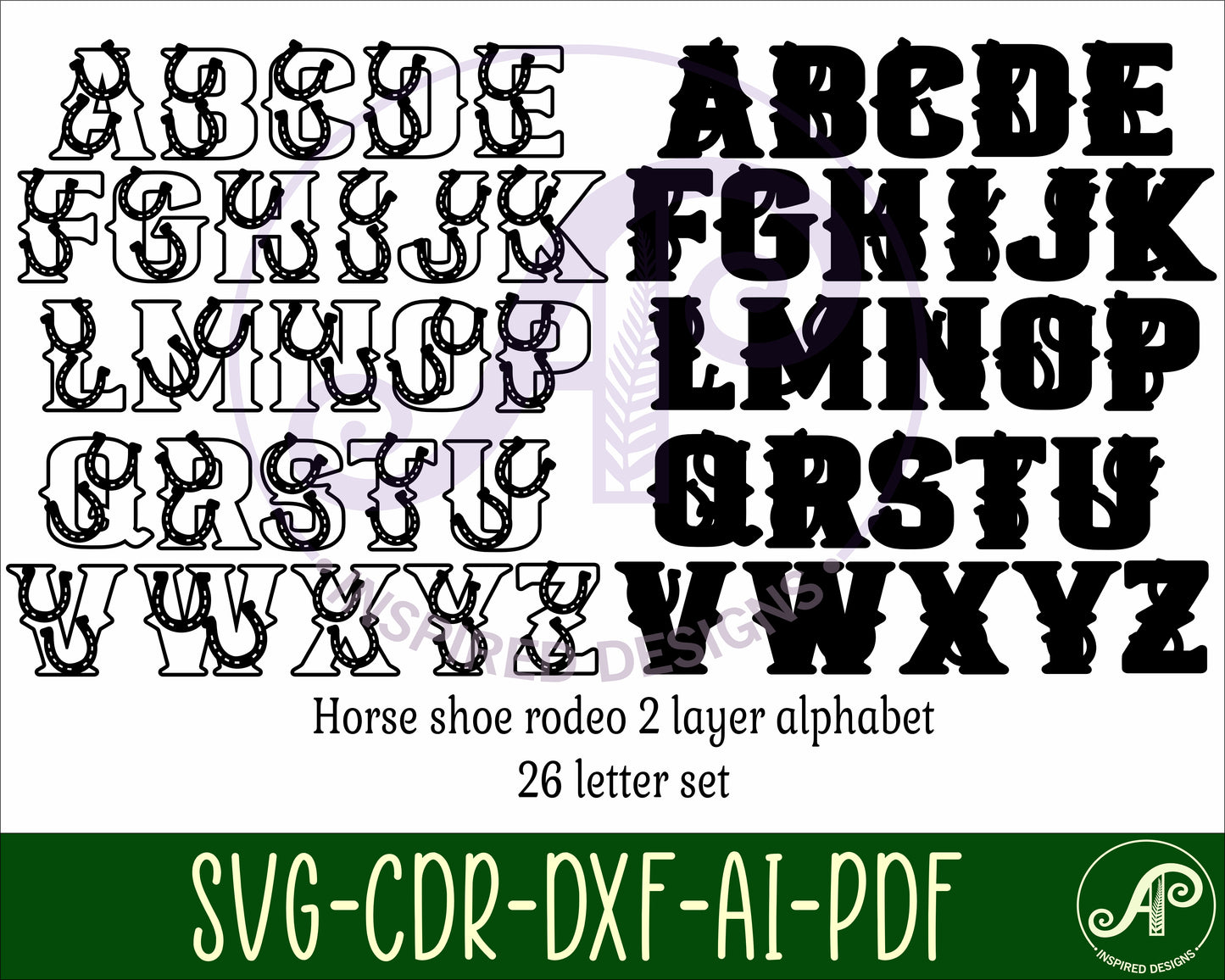 Horse shoe rodeo alphabet letter set. 26 letter options