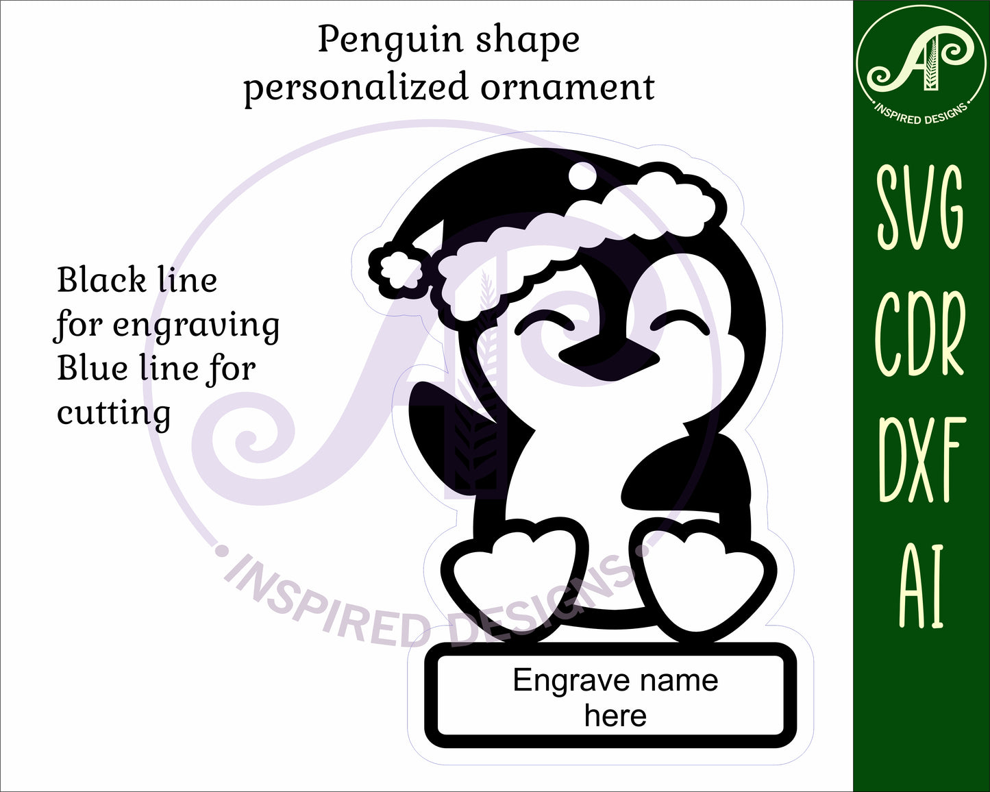 Penguin engraved ornament design SVG / DXF / AI