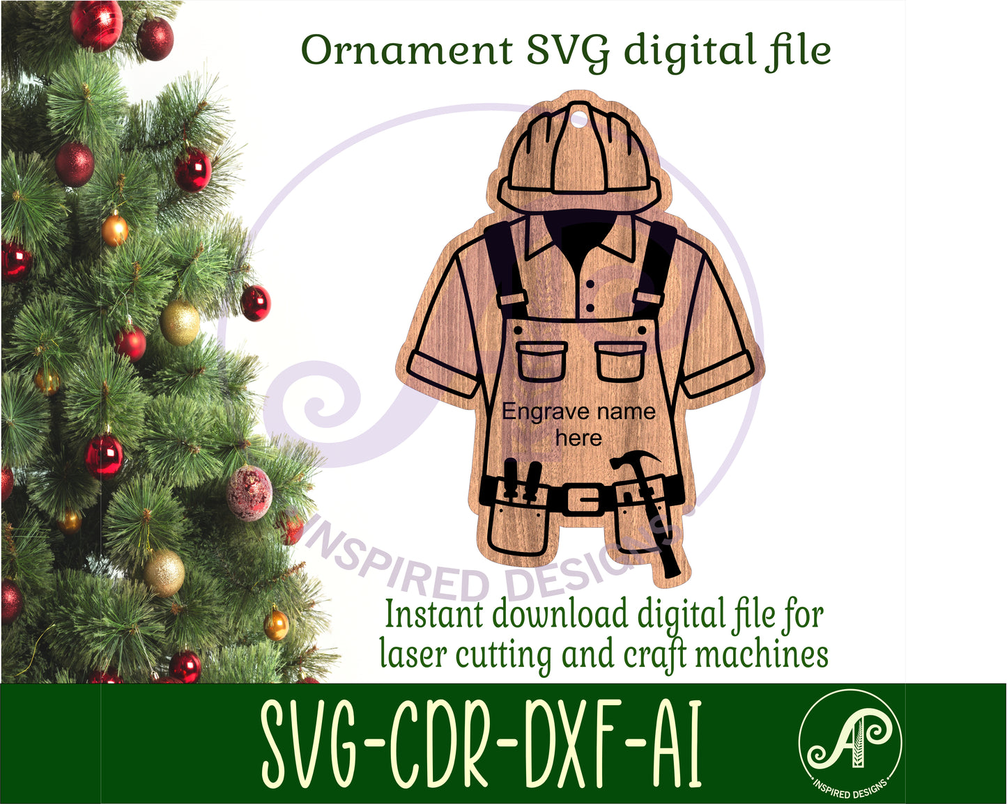 Builder engraved ornament design SVG / DXF / AI