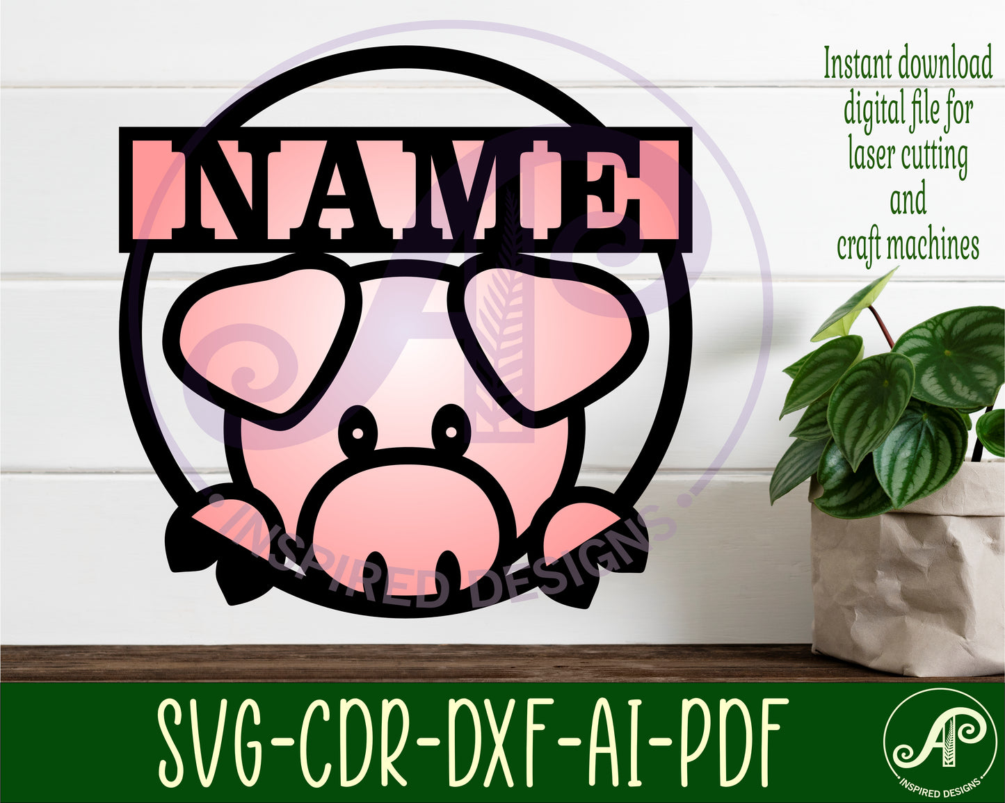 Pig single name wall sign. SVG / DXF / AI / PDF / CDR