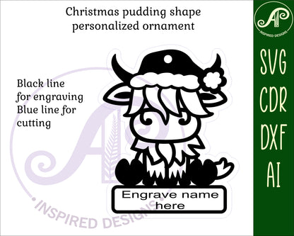 Highland cow engraved ornament design SVG / DXF / AI