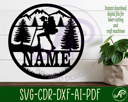 Hiker female  name wall sign. SVG / DXF / AI / PDF / CDR