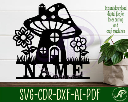 Mushroom house shape name sign SVG / DXF / AI / PDF / CDR