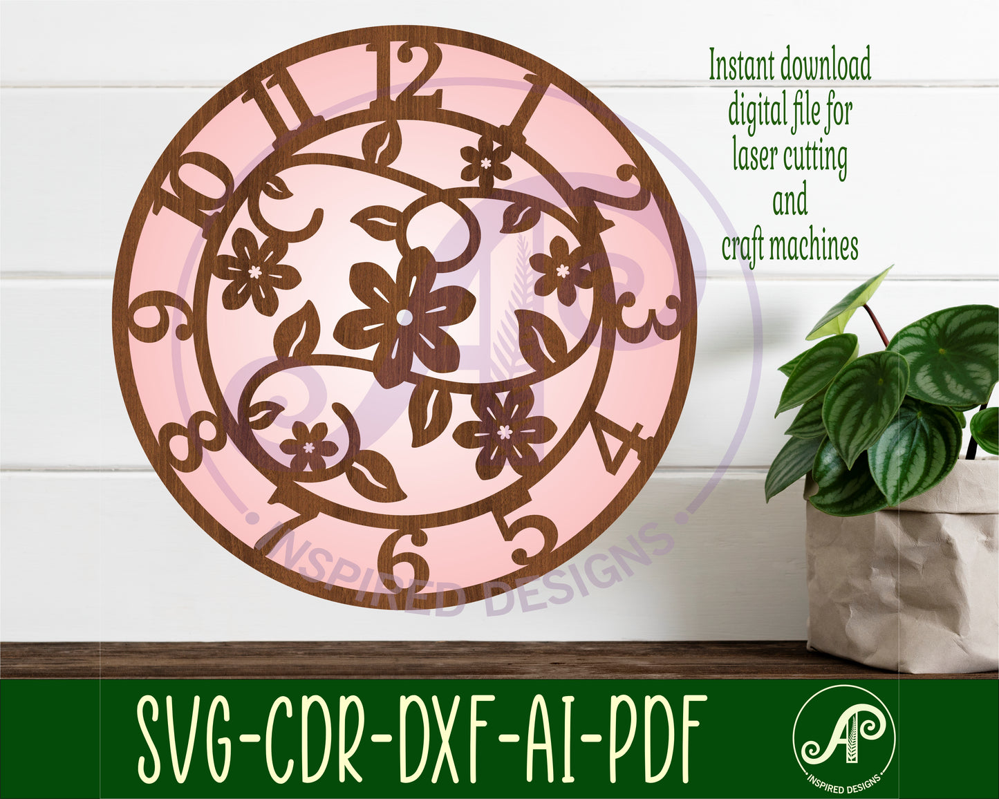 Vines floral wall clock template designs