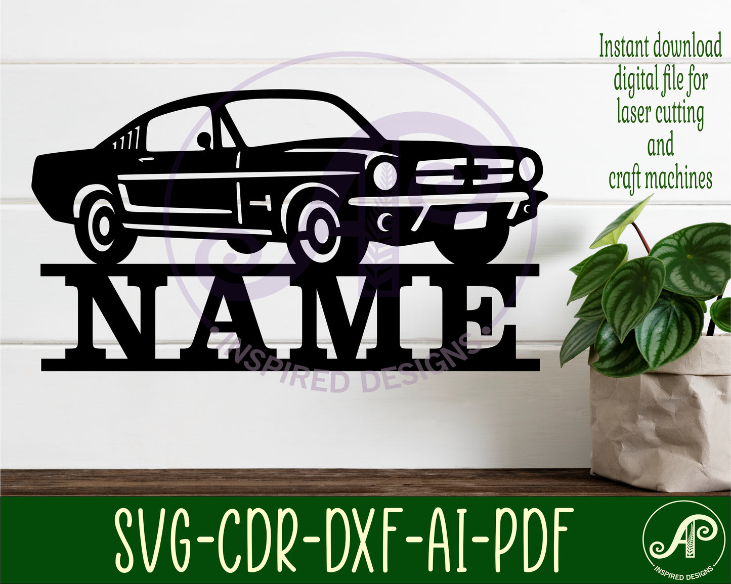 Classic car shape name sign design 3 SVG / DXF / AI / PDF / CDR