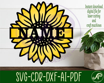 Sunflower two layer name sign SVG / DXF / AI / PDF / CDR