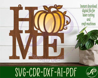 Home word with pumpkin wall sign design SVG / DXF / AI / PDF / CDR