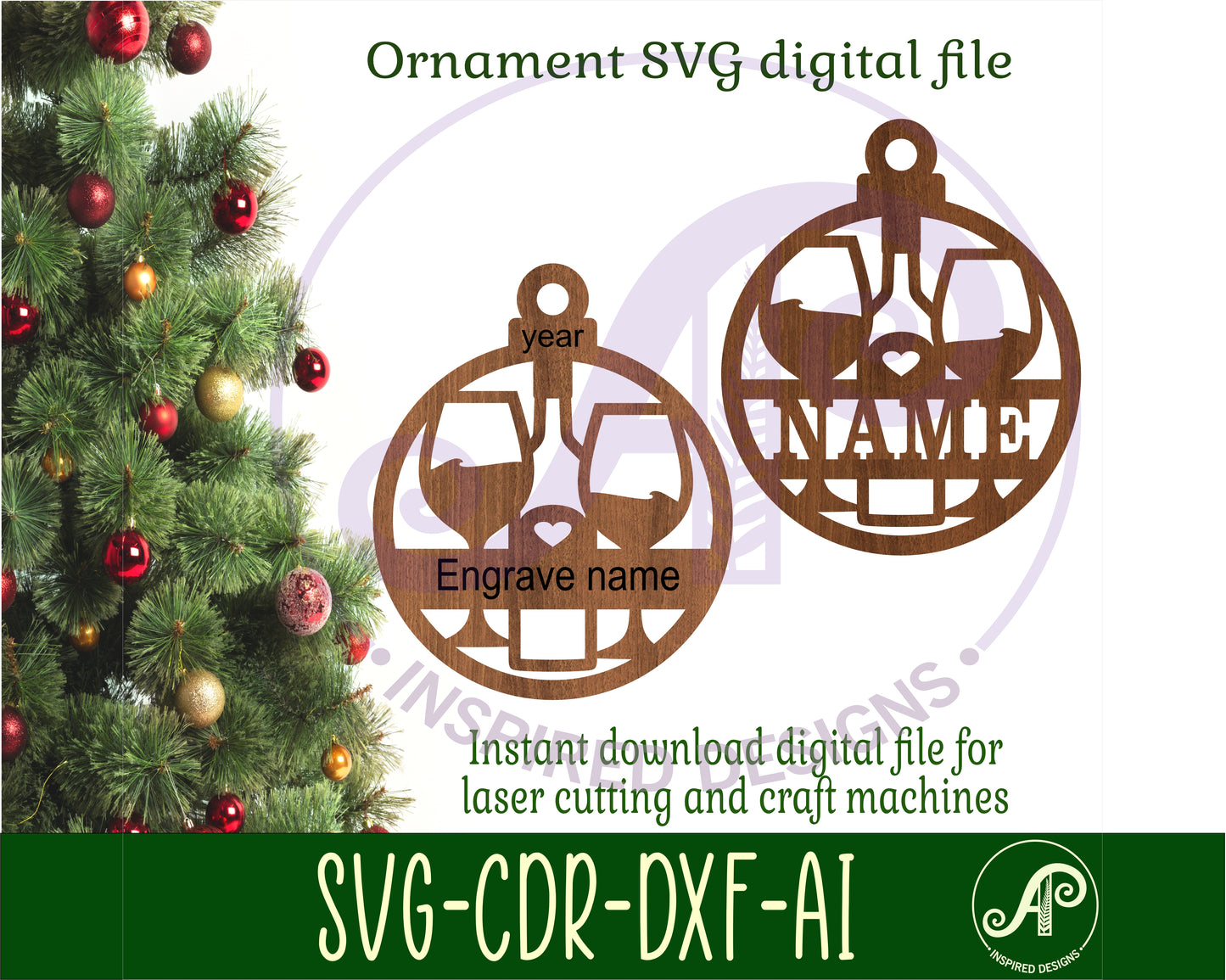 Wine lovers Christmas Ornament SVG laser cut files