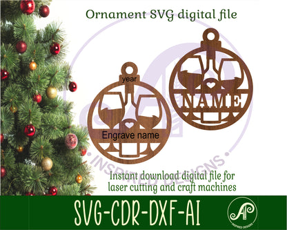 Wine lovers Christmas Ornament SVG laser cut files