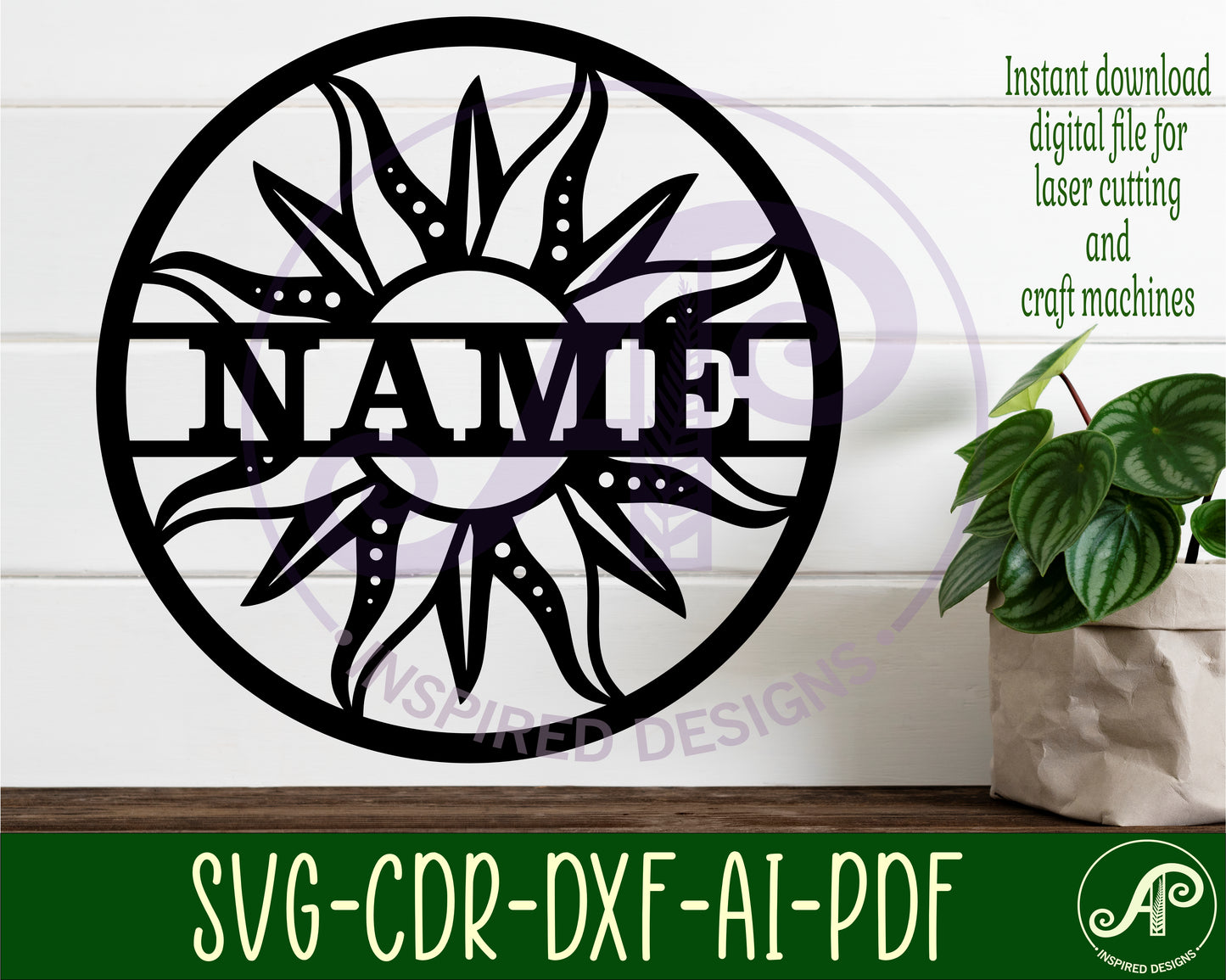 Sun name wall sign. SVG / DXF / AI / PDF / CDR