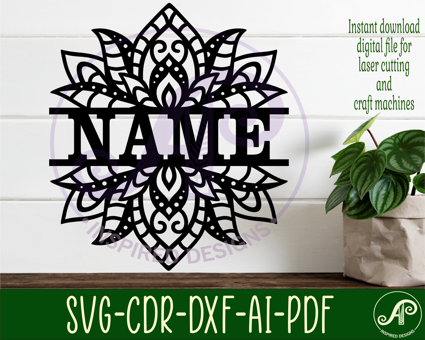 Lotus flower design shape name sign SVG / DXF / AI / PDF / CDR