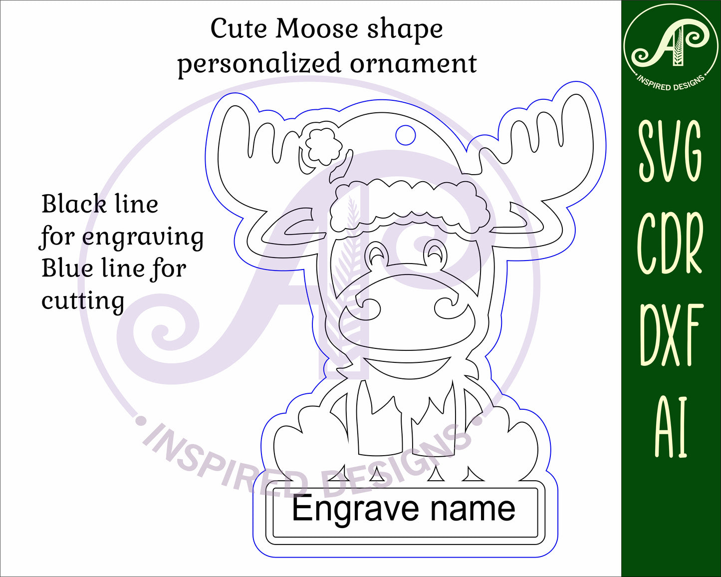 Cute moose engraved ornament design SVG / DXF / AI