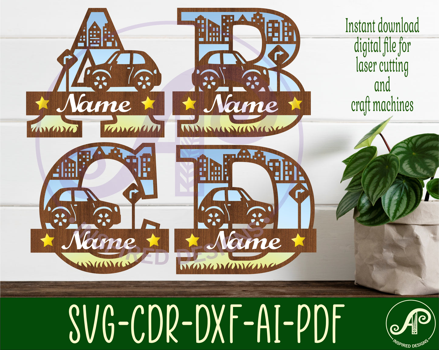 Car layered monogram sign SVG / DXF / AI / PDF / CDR