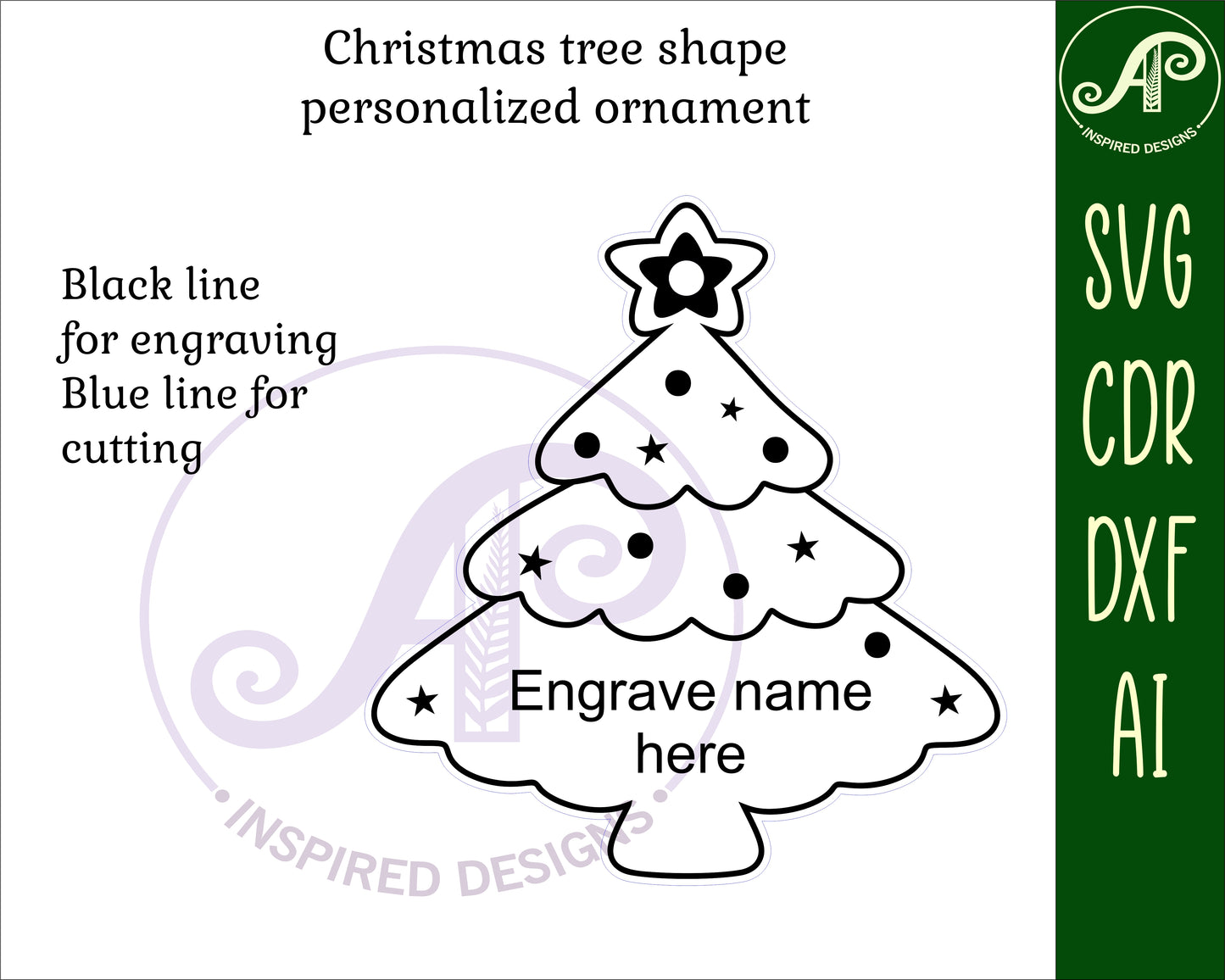 Tree shape engraved ornament design SVG / DXF / AI