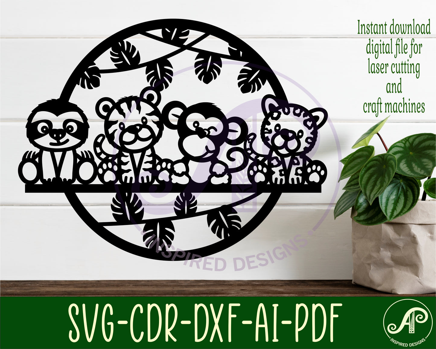 Cute Jungle animals wall sign design SVG / DXF / AI / PDF / CDR