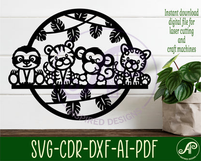 Cute Jungle animals wall sign design SVG / DXF / AI / PDF / CDR