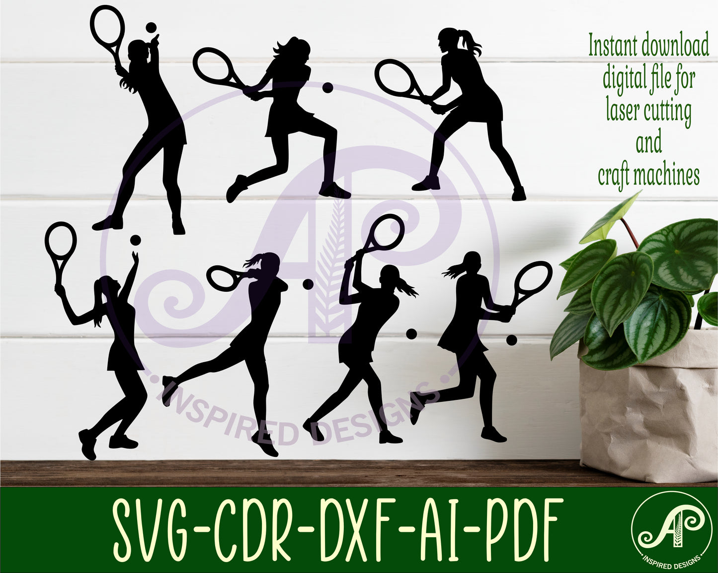 Tennis female players designs, 7 silhouette shapes