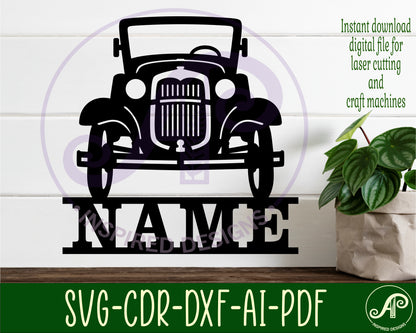 Classic car shape name sign SVG / DXF / AI / PDF / CDR