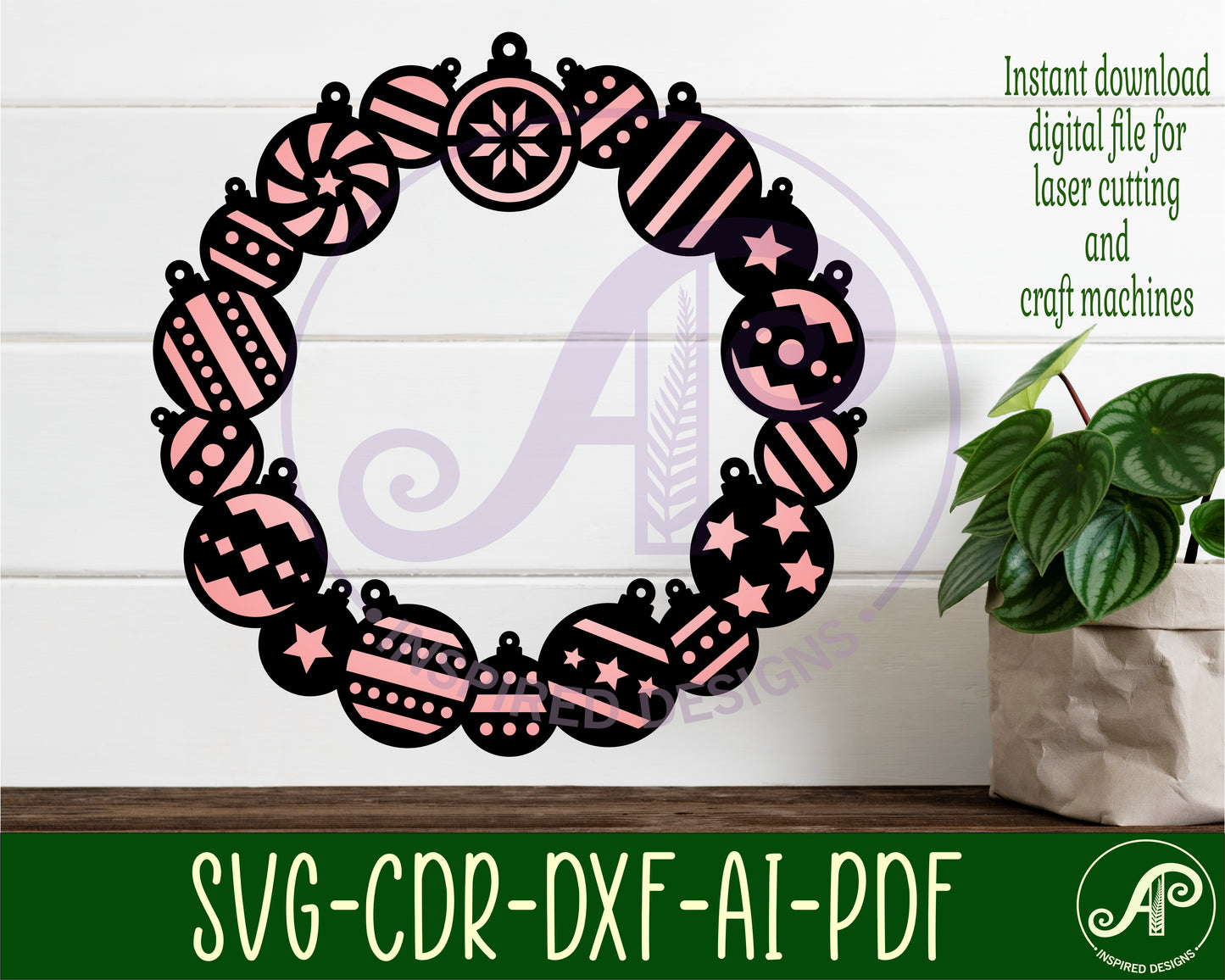 Christmas bauble wreath wall sign design SVG / DXF / AI / PDF / CDR