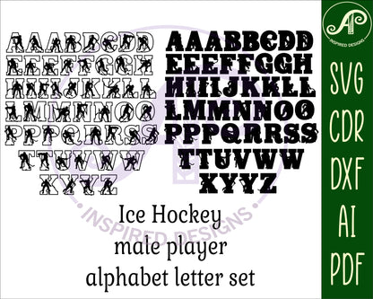 Ice Hockey male alphabet letter set. 50 letter options