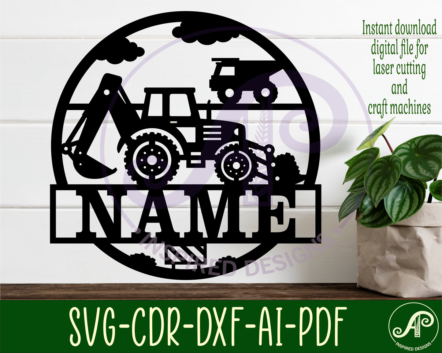 Construction Excavator name wall sign. SVG / DXF / AI / PDF / CDR