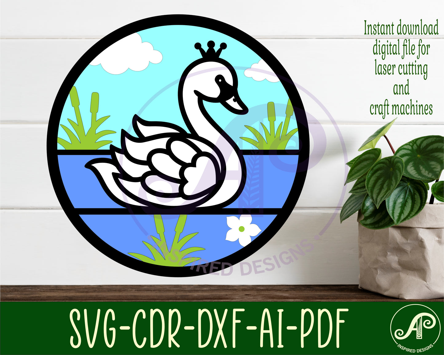 Swan layered wall sign design SVG / DXF / AI / PDF / CDR