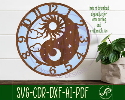 Yin Yang sun and moon wall clock template design