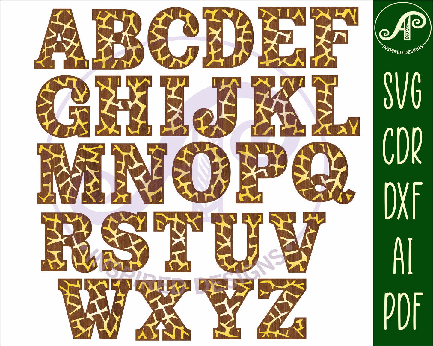 Giraffe print alphabet letter set. 26 letter options