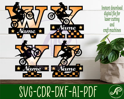 Motocross layered monogram sign SVG / DXF / AI / PDF / CDR