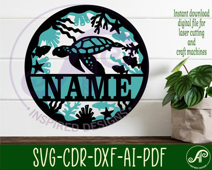 Turtle two layer name wall sign. SVG / DXF / AI / PDF / CDR