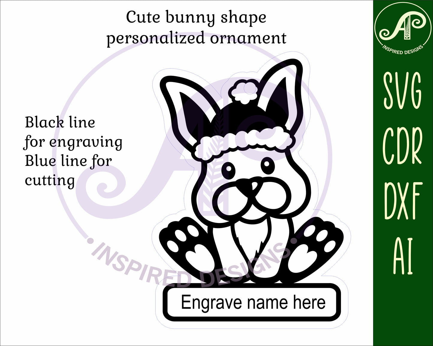 Cute Bunny engraved ornament design SVG / DXF / AI