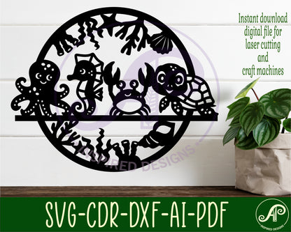 Cute ocean animals wall sign design SVG / DXF / AI / PDF / CDR